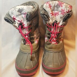 Dream Pairs Kmonte-1 Lined Kids Winter Boots Snowflakes Pink Accents, Youth Sz 1